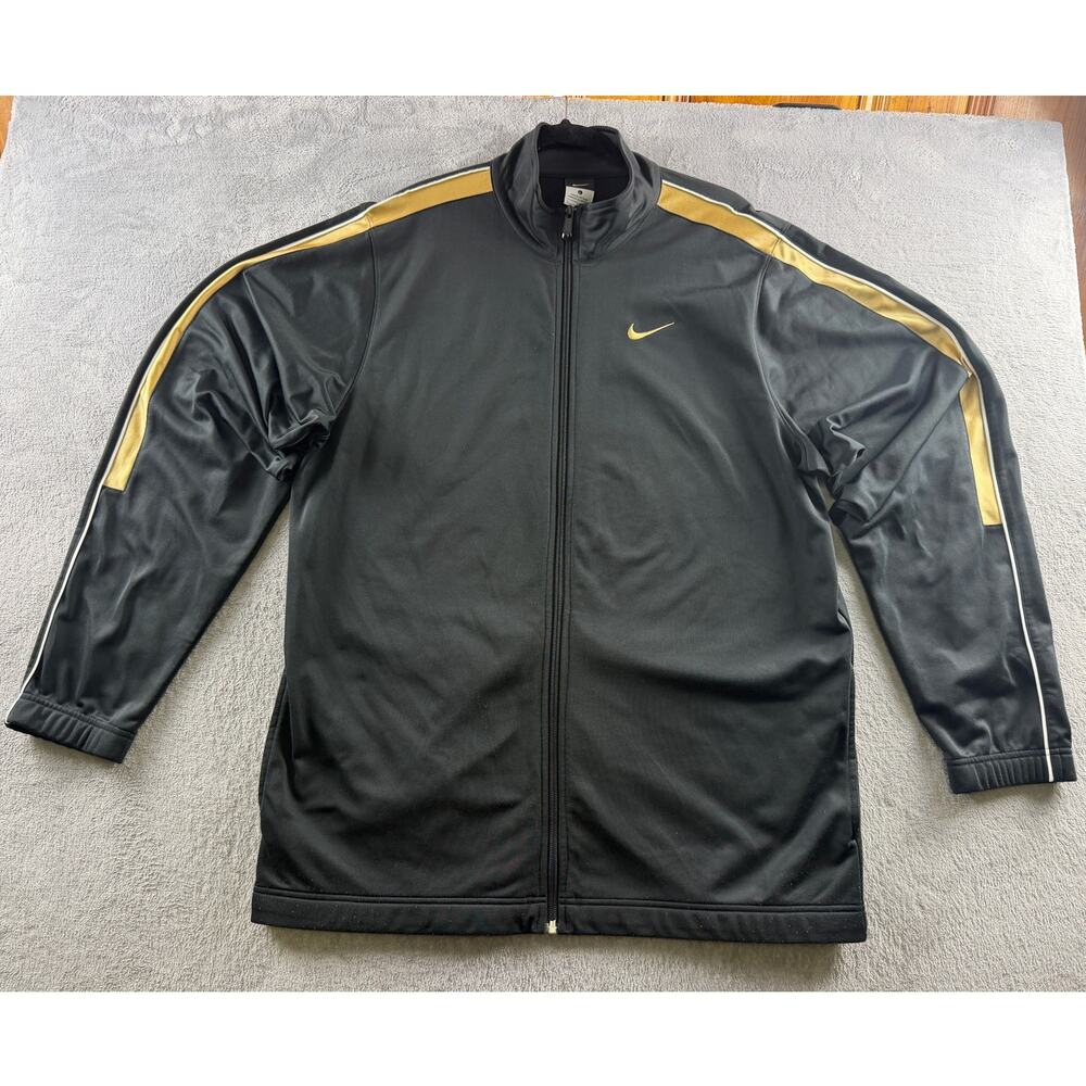 Nike Track Jacket Men’s L Black Gold Full Zip Athletic Training Jacket